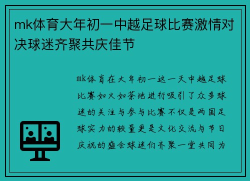 mk体育大年初一中越足球比赛激情对决球迷齐聚共庆佳节